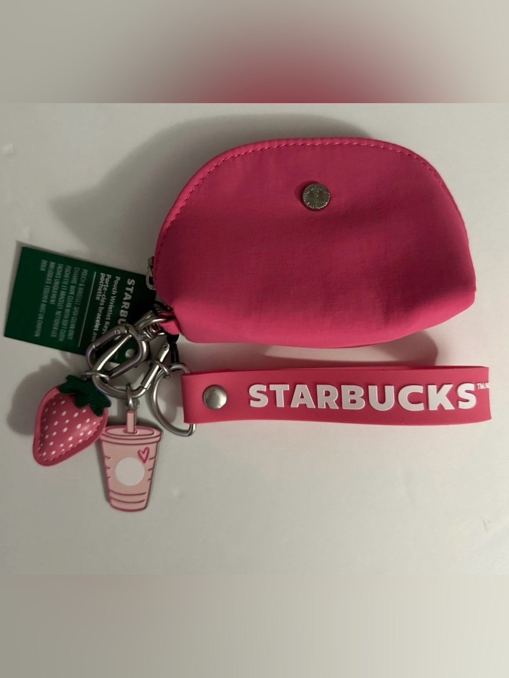 Starbucks Pouch Wristlet Keychain Pink Strawberry